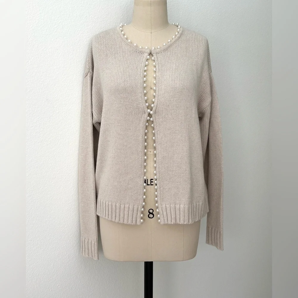 Splendid Emmy Pearl Cardigan NWT Cream Soft Cashblend Embellished Open Front M